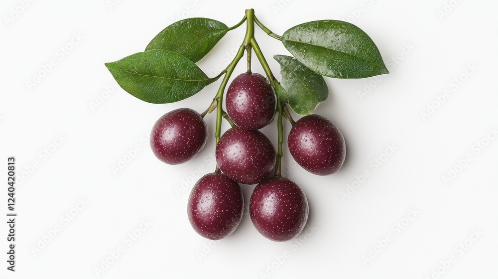 Dark red berries branch, studio shot, white background, food photography Dark red berries branch, studio shot, white background, food photography
