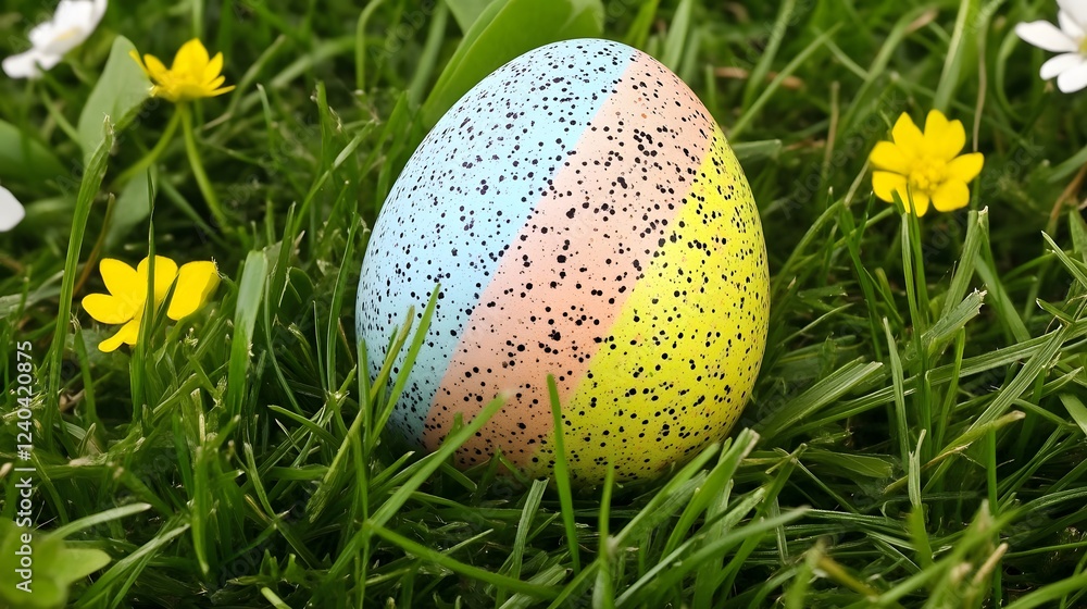 Speckled Easter Egg in Spring Grass, Pastel Colors Speckled Easter Egg in Spring Grass, Pastel Colors