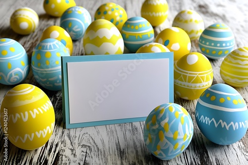 Easter Eggs Blank Card Pastel Yellow Blue Decor