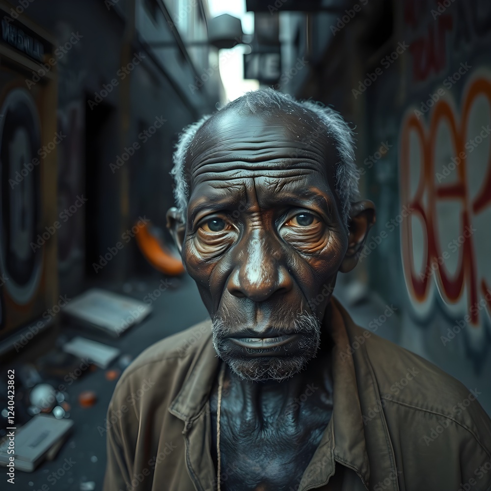 Un anciano negro sin hogar con ojos débiles. No hay esperanza en los ojos. Un anciano negro sin hogar con ojos débiles. No hay esperanza en los ojos.