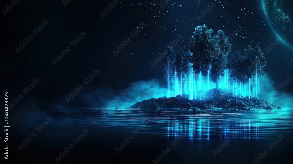 Fototapeta premium Glowing Blue Abstract Nebula Landscape