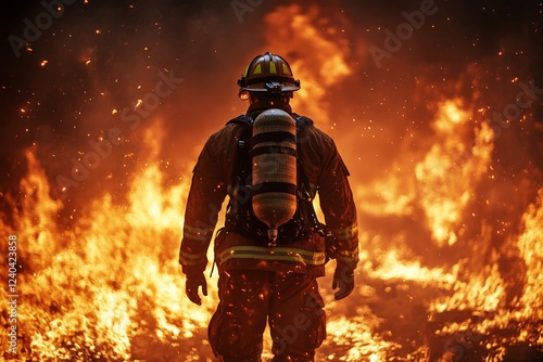 Wallpaper Mural Firefighter faces intense flames in a courageous battle against wildfires during a hot summer day Torontodigital.ca