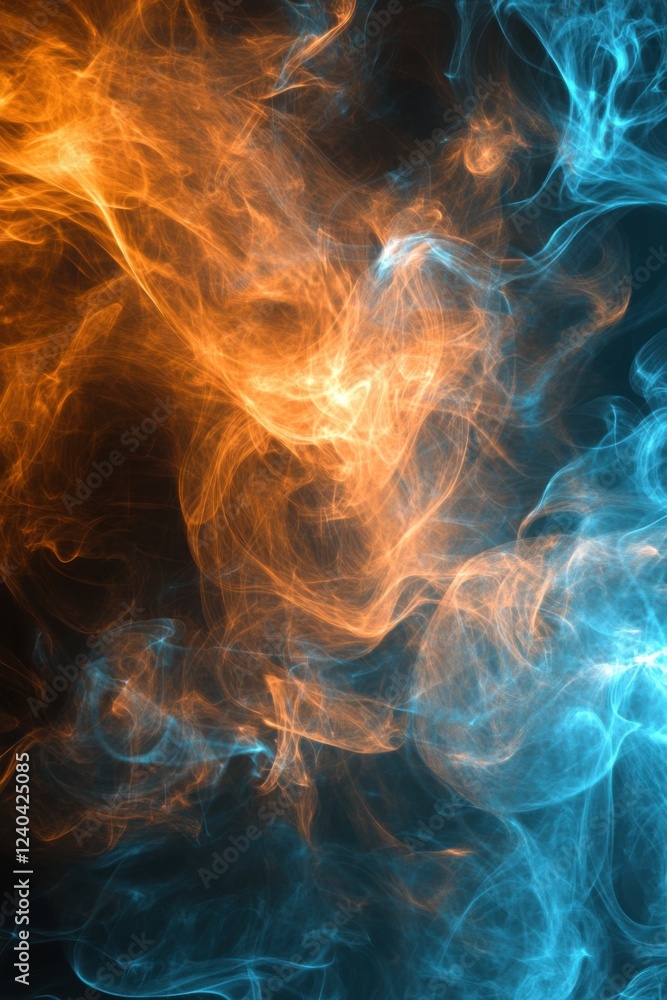 Obraz premium Abstract Fiery and Icy Smoke Collision: A Digital Art