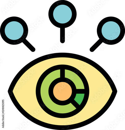 Eye with data chart and magnifying glasses, symbolizing data analysis and gaining insights