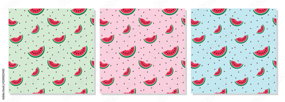Green and Fresh Watermelon Skin Seamless Pattern. Watermelon realistic texture background letters vector illustration. watermelon slices and seeds seamless, Unique and Trendy seamless.