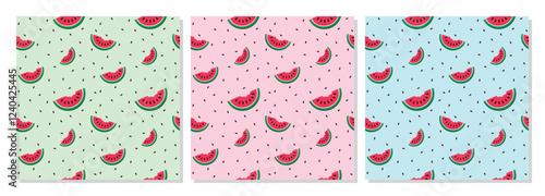 Obraz na płótnie Green and Fresh Watermelon Skin Seamless Pattern. Watermelon realistic texture background letters vector illustration. watermelon slices and seeds seamless, Unique and Trendy seamless. w salonie