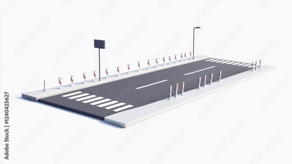 Modern Road Scene with Traffic Barriers and Road Signs for Design Modern Road Scene with Traffic Barriers and Road Signs for Design
