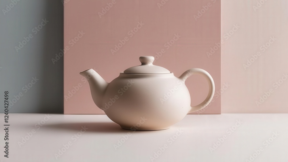 Cream Teapot Minimalist Still Life: A simple yet elegant cream-colored teapot takes center stage against a muted backdrop of pastel blue and pink, creating a serene and minimalist aesthetic. Cream Teapot Minimalist Still Life: A simple yet elegant cream-colored teapot takes center stage against a muted backdrop of pastel blue and pink, creating a serene and minimalist aesthetic.