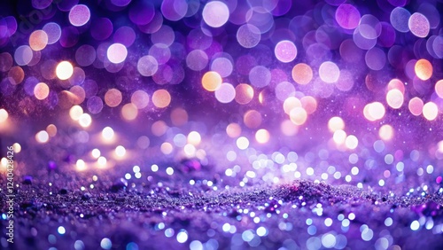 Vibrant purple glitter lights cast a mesmerizing glow on a blurred abstract holiday bokeh, creating a dreamy and festive atmosphere , winter wonderland, ornate