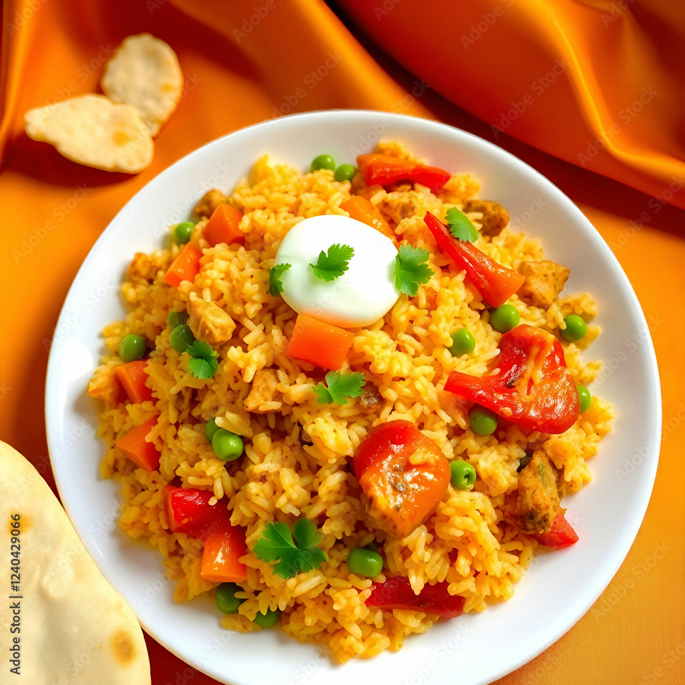 Rice with Vegetables or Chicken Delicious Desi Food Dish Rice with Vegetables or Chicken Delicious Desi Food Dish
