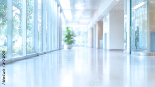 Wallpaper Mural Modern luxurious hotel lobby interior view with blurred background, featuring reception hall, corridor, and glass wall window Torontodigital.ca