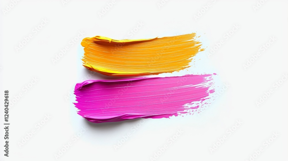 Fototapeta premium Bold and Vibrant Strokes of Paint in Orange and Pink on White Background