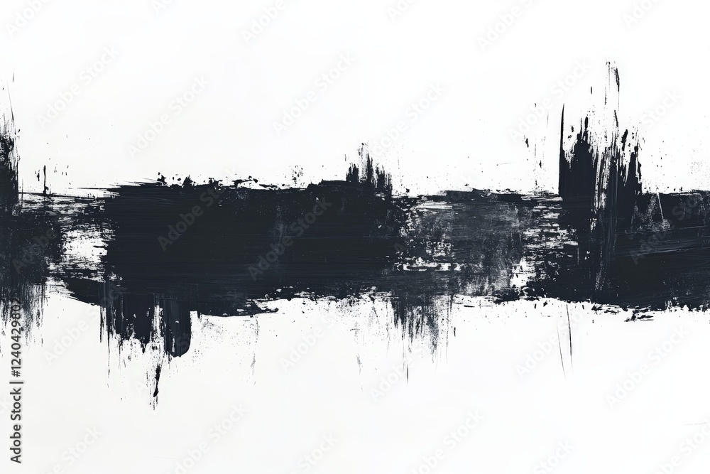 Abstract black brushstroke artwork on white canvas captures modern artistic expression and creativity Abstract black brushstroke artwork on white canvas captures modern artistic expression and creativity