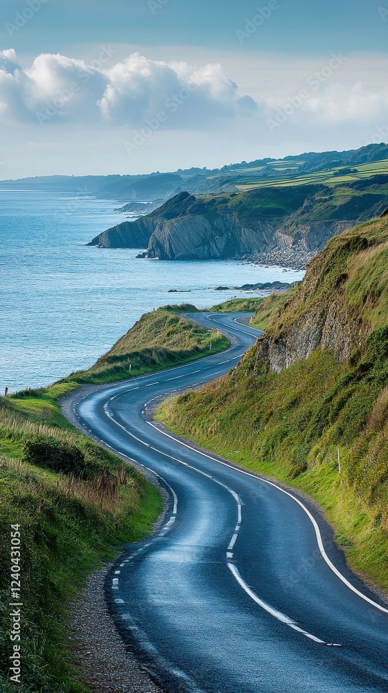 A winding road hugs the coastline, surrounded by lush greenery and cliffs, meeting the sparkling blue sea under a cloudy sky. A winding road hugs the coastline, surrounded by lush greenery and cliffs, meeting the sparkling blue sea under a cloudy sky.