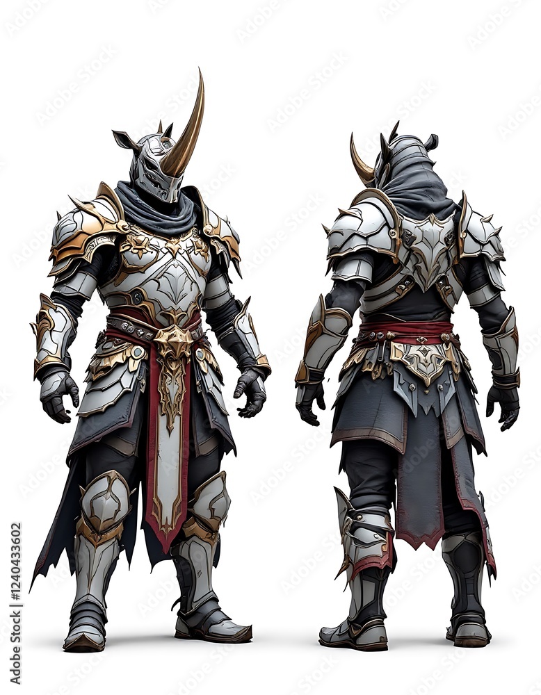 Rhino Knight Armor 3d Model Front and Back Views