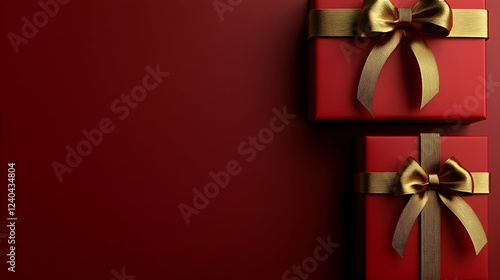 Festive Red Gift Boxes with Golden Ribbons on a Warm Background