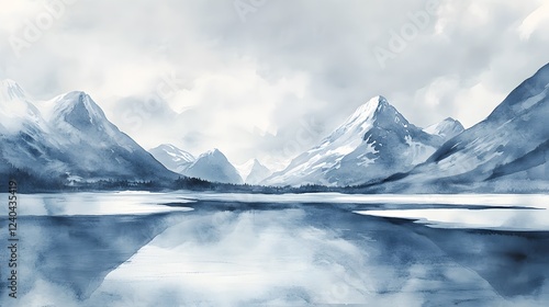 Wallpaper Mural Serene Winter Mountain Lake Landscape Watercolor Painting Torontodigital.ca