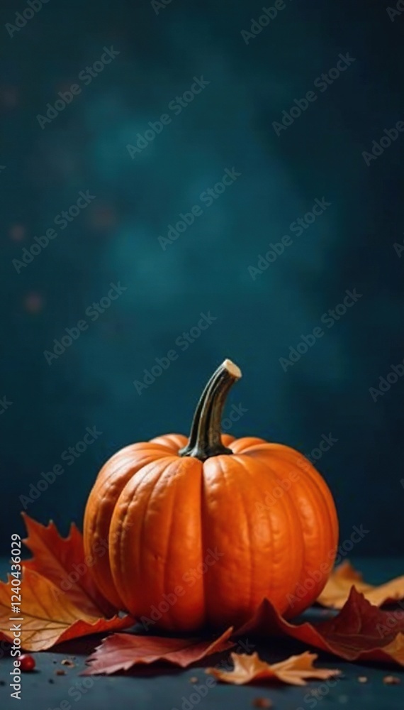 Cozy autumn evening with orange pumpkin on blue background, halloween, autumn Cozy autumn evening with orange pumpkin on blue background, halloween, autumn