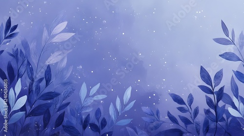 Serene Blue Foliage Abstract Art Design