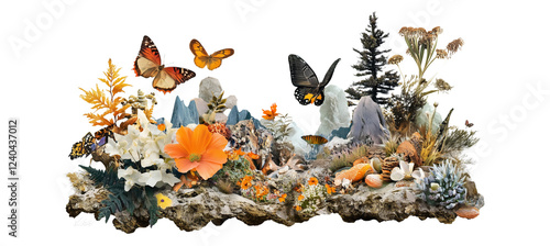Surreal Nature Collage Composition on White Background