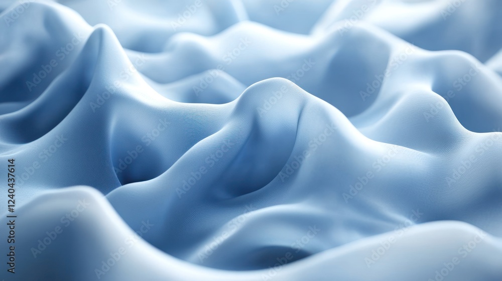 Obraz premium Blue silk fabric waves, soft folds, studio background, textile design