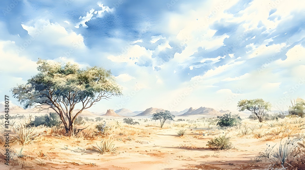 Serene African Savanna Landscape Under a Blue Sky Serene African Savanna Landscape Under a Blue Sky