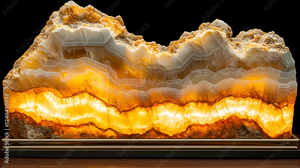 Obraz premium Glowing Agate Slice with Illuminated Layers and Natural Patterns