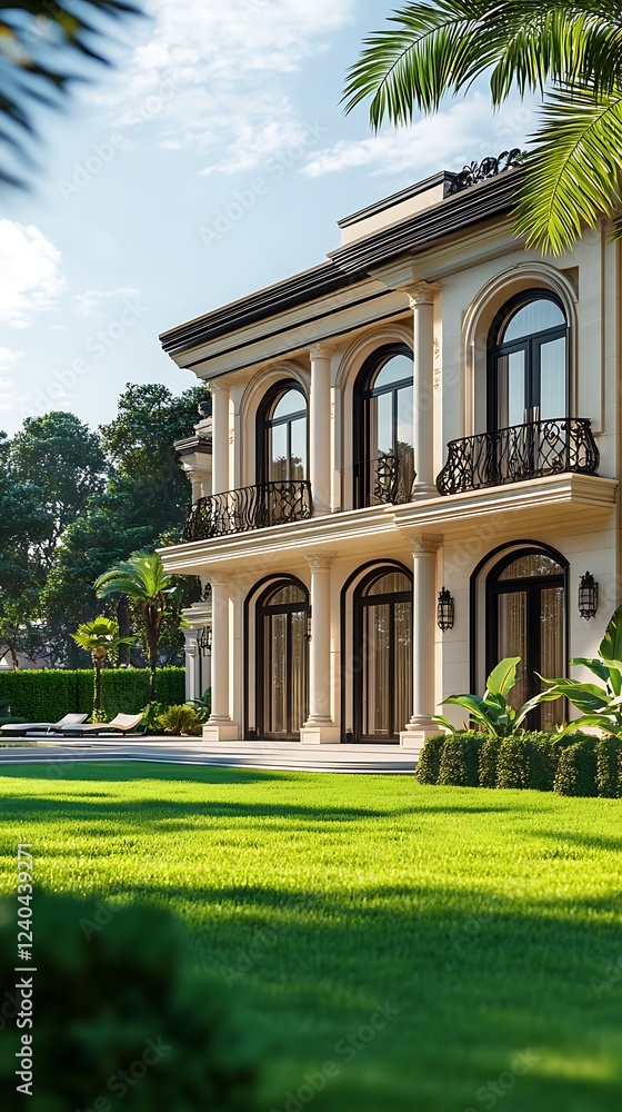 Luxurious residence with a green lawn. Beautiful Luxurious residence with a green lawn. Beautiful
