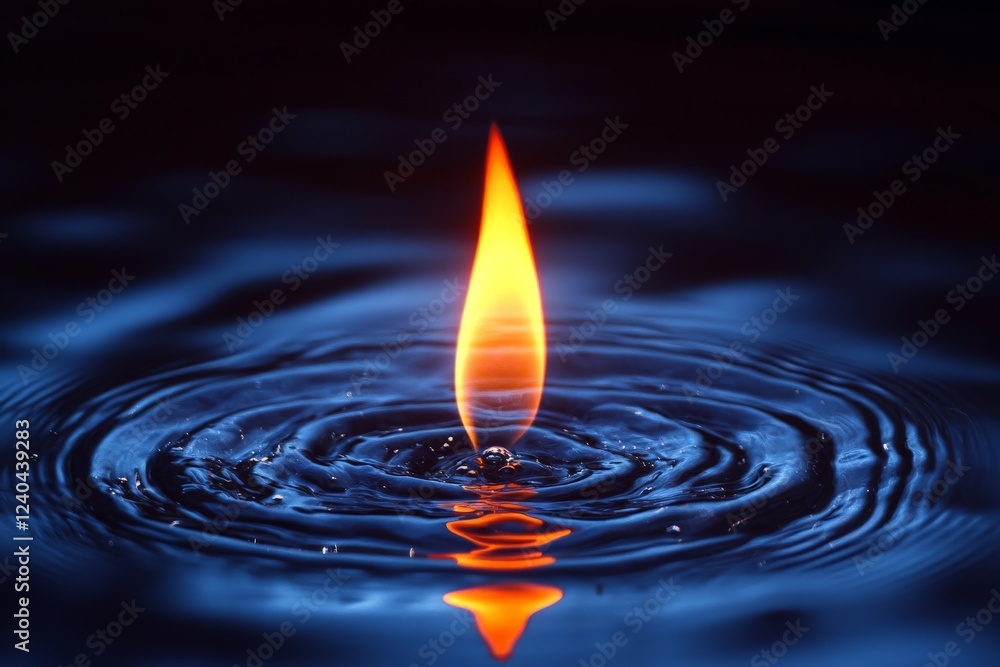 Fototapeta premium Flame dances on still water creating ripples under soft light at dusk