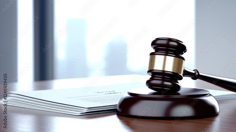 Dark Brown Gavel and Legal Documents on Desk Dark Brown Gavel and Legal Documents on Desk
