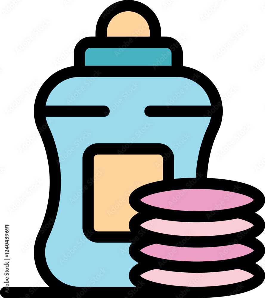 Fototapeta premium Makeup remover bottle with cotton pads, essential beauty products for cleansing and skincare routine