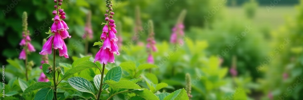 Foxglove Beardtongue flowers growing amidst lush green foliage and leaves, , Oklahoma flora, native plant Foxglove Beardtongue flowers growing amidst lush green foliage and leaves, , Oklahoma flora, native plant