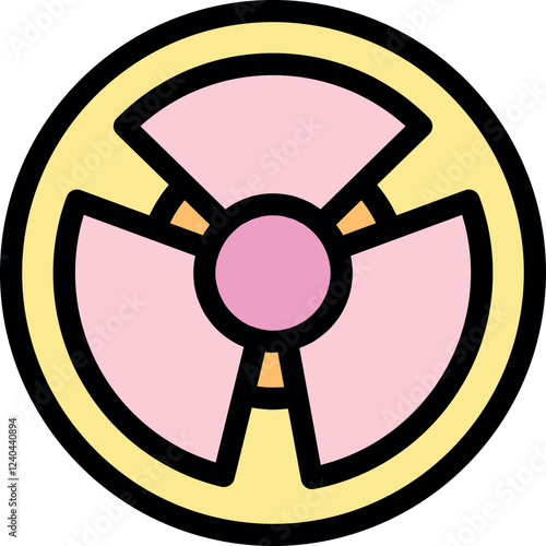 Pink and yellow radioactive symbol representing nuclear energy and potential hazards