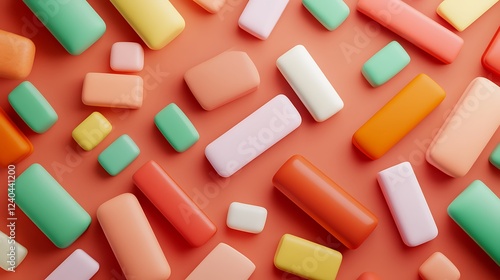 Colorful assorted geometric shapes on a flat background creating a playful abstract texture for design projects