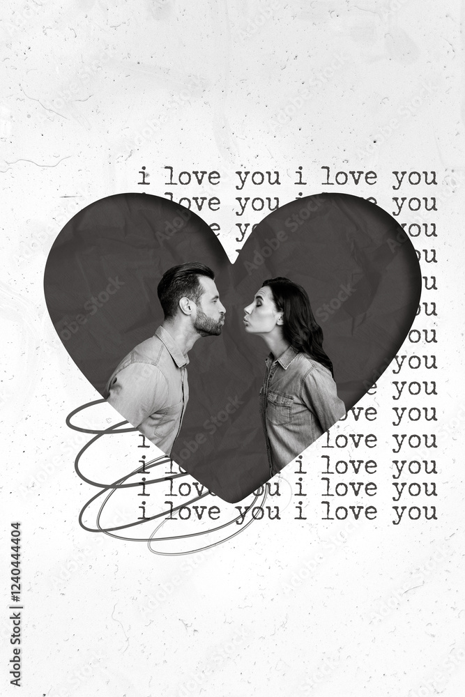 Φωτογραφία Creative photo collage poster postcard of happy people wife husband romantic eve