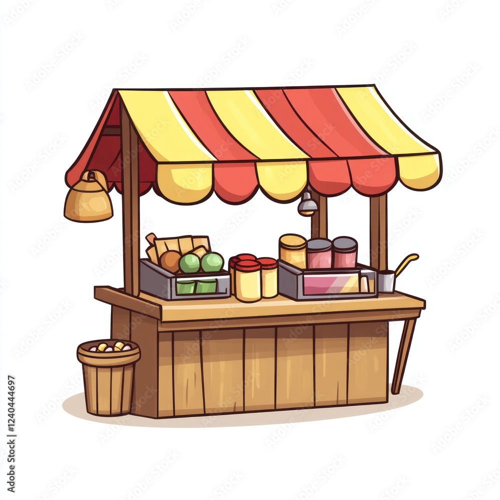 Obraz premium Wooden food stall selling fruits and preserves