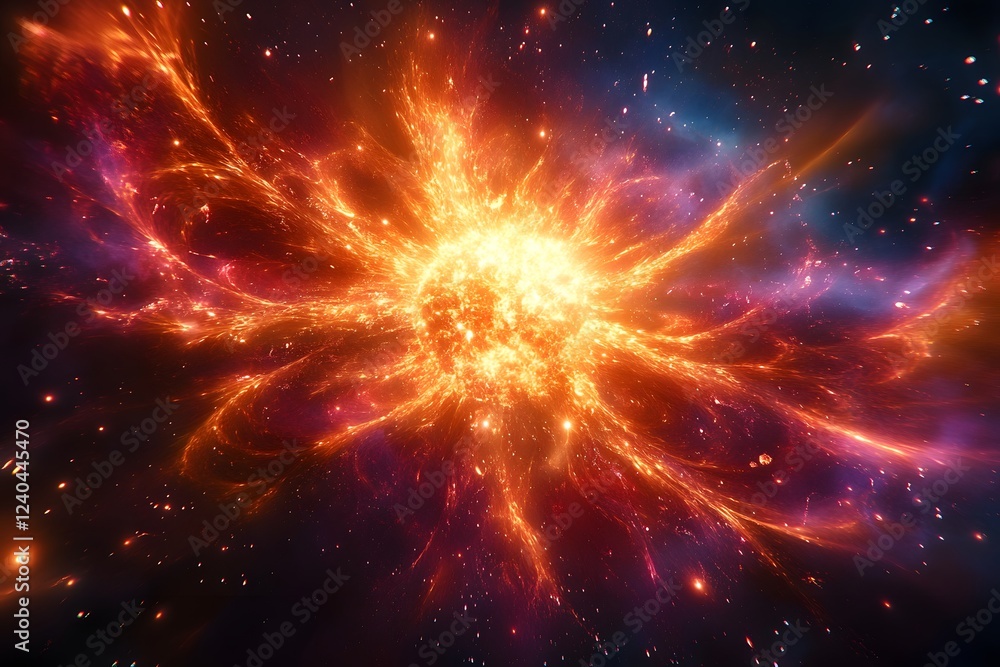 Fototapeta premium Holographic solar flare in cosmic fireworks 