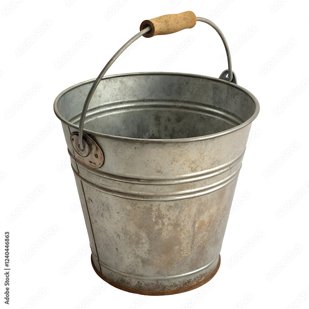 Metallic old modle Bucket With Handle, durable and versatile container for various household and gardening tasks with white transparent background png Metallic old modle Bucket With Handle, durable and versatile container for various household and gardening tasks with white transparent background png