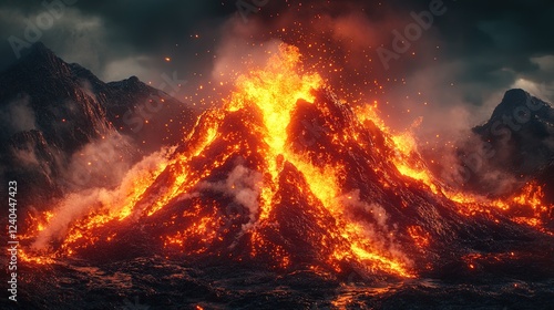 Wallpaper Mural A dynamic oil-textured volcano with fiery red and glowing orange bursts Torontodigital.ca