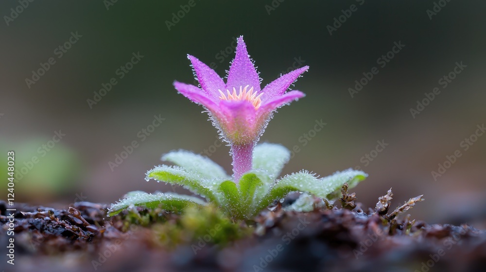 Pink alpine flower blooming in rocky terrain, spring Pink alpine flower blooming in rocky terrain, spring