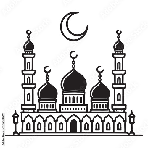 Wallpaper Mural Traditional Mosque Silhouette with Crescent Moon Illustration Torontodigital.ca
