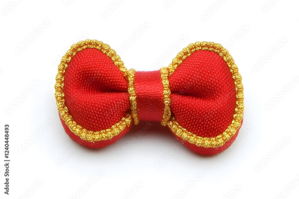 Red Bow with Gold Trim Close Up, Small Decorative Bowknot, Festive Ribbon, Elegant Accessory Red Bow with Gold Trim Close Up, Small Decorative Bowknot, Festive Ribbon, Elegant Accessory