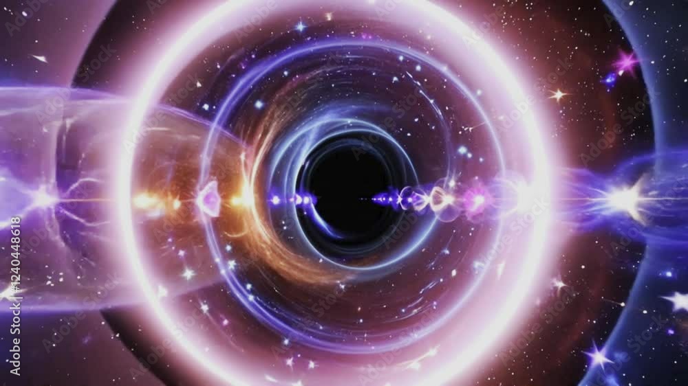 Vibrant wormhole spiraling through cosmic space, filled with swirling galaxies, colorful nebulae, and countless stars in universe. Vibrant wormhole spiraling through cosmic space, filled with swirling galaxies, colorful nebulae, and countless stars in universe.