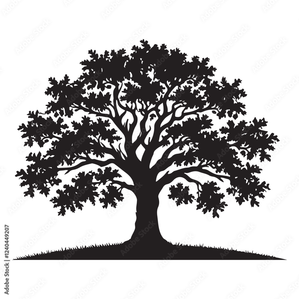 Obraz premium Majestic Oak Tree Silhouette Vector Illustration