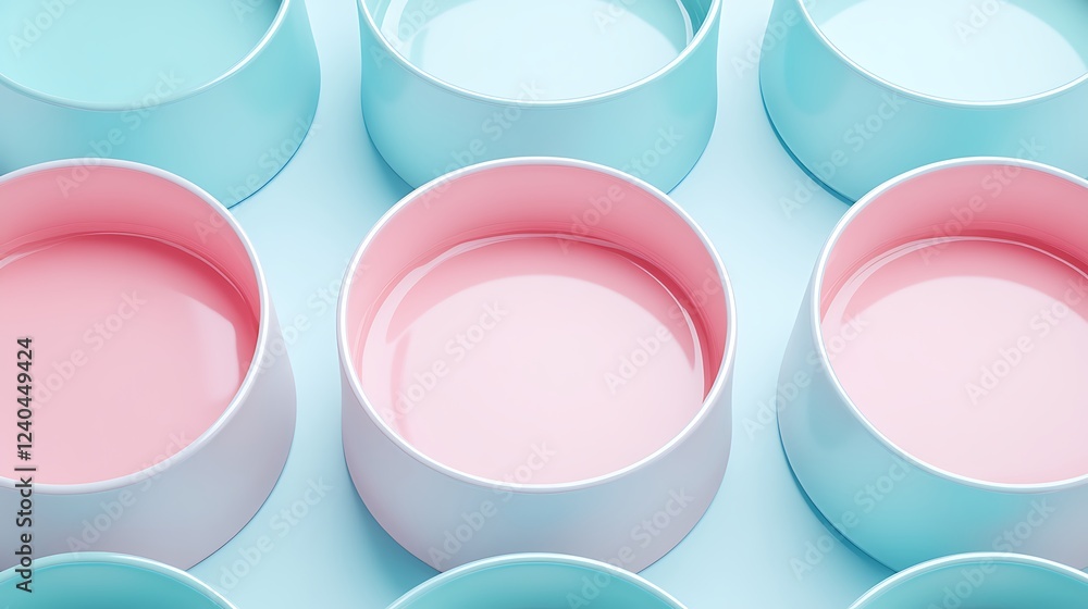 Colorful Circular Bowls in Soft Pastel Shades Arranged on a Light Blue Background for Modern Design Aesthetics Colorful Circular Bowls in Soft Pastel Shades Arranged on a Light Blue Background for Modern Design Aesthetics
