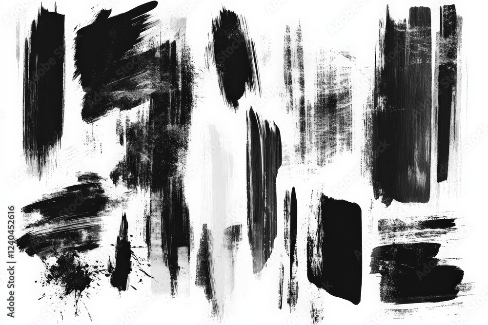 Abstract black and white brush strokes on a blank canvas create a striking artistic backdrop for creativity Abstract black and white brush strokes on a blank canvas create a striking artistic backdrop for creativity