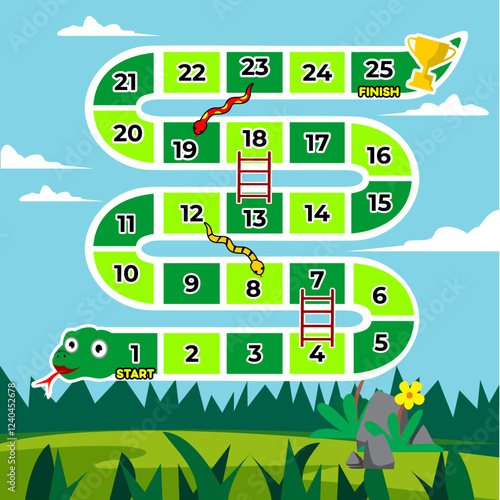 snakes and ladders game board vector