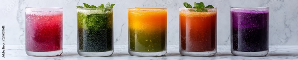 Chromatic Bubble Tea Spectrum Vibrant Drinks in Clear Glasses on Marble - Modern Beverage Marketing and Refreshment Variety for Lifestyle Promotion Chromatic Bubble Tea Spectrum Vibrant Drinks in Clear Glasses on Marble - Modern Beverage Marketing and Refreshment Variety for Lifestyle Promotion