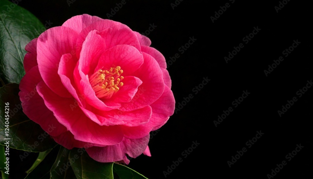 close up of Camellia flower, black background, copy space close up of Camellia flower, black background, copy space