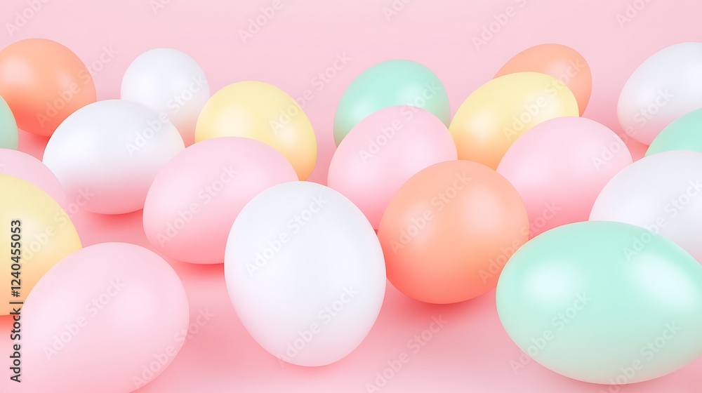 Colorful Easter Eggs on Soft Pastel Pink Background for Springtime Celebration and Holiday Decoration Colorful Easter Eggs on Soft Pastel Pink Background for Springtime Celebration and Holiday Decoration